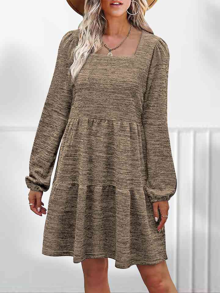 Square Neck Long Sleeve Dress | 1mrk.com