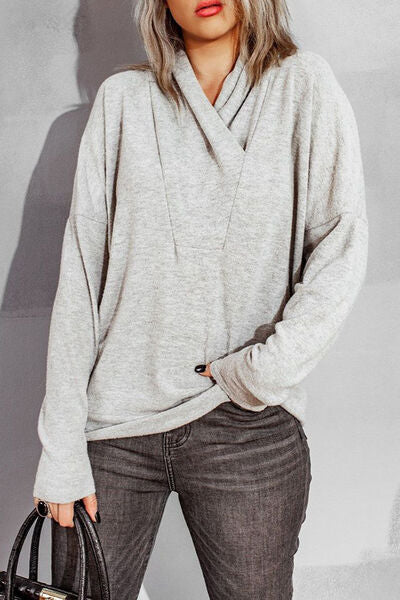 Surplice Dropped Shoulder Long Sleeve Sweater |1mrk.com