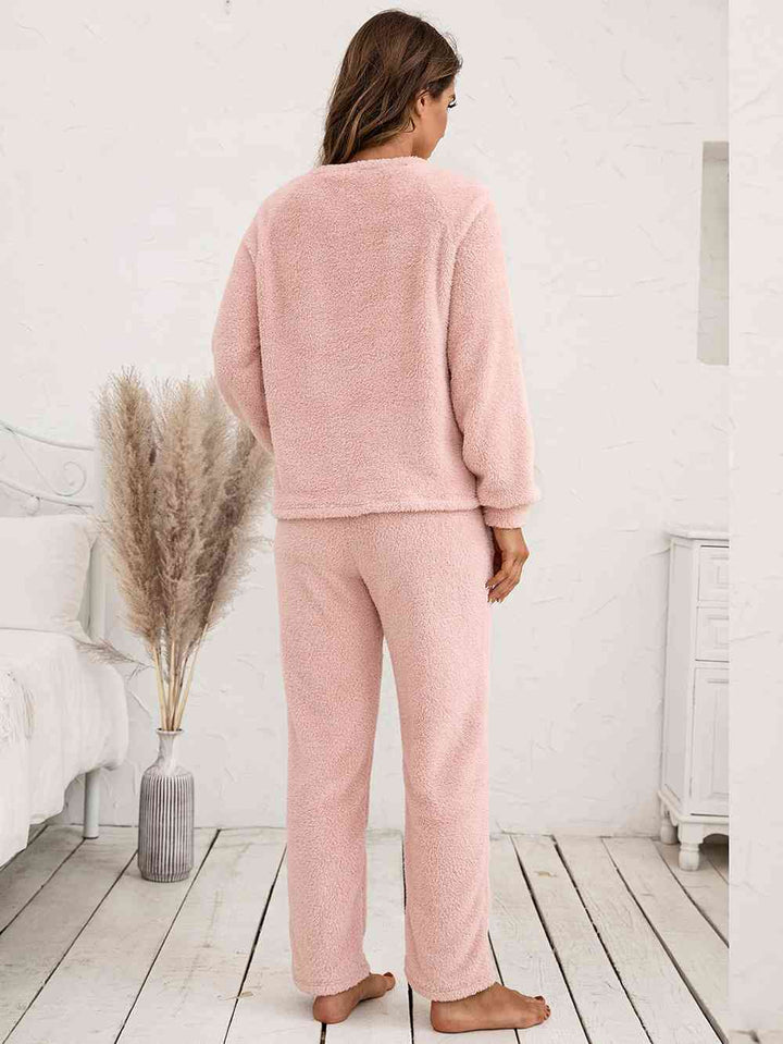 Teddy Long Sleeve Top and Pants Lounge Set | 1mrk.com