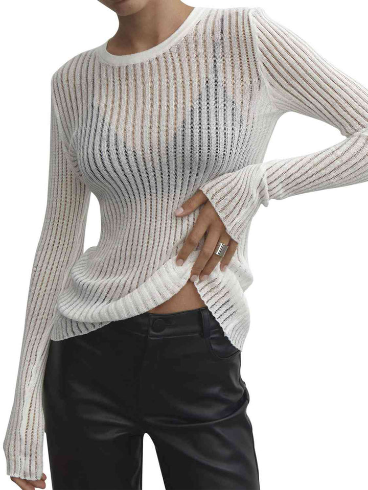 Round Neck Ribbed Knit Top | 1mrk.com