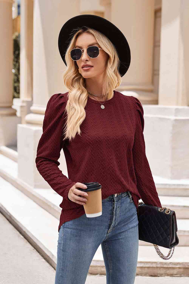 Round Neck Puff Sleeve Blouse | 1mrk.com