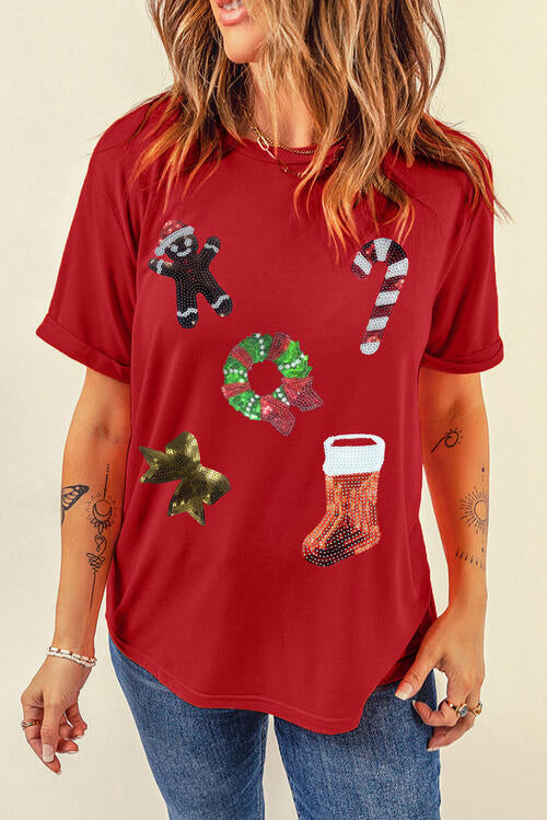 Sequin Christmas Element  Short Sleeve T-Shirt | 1mrk.com