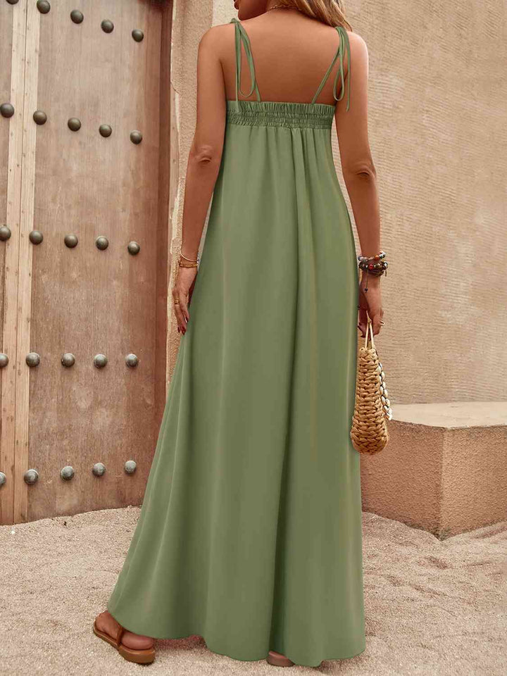 Tie-Shoulder Smocked Maxi Dress |1mrk.com