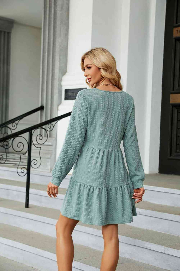 V-Neck Long Sleeve Mini Dress |1mrk.com