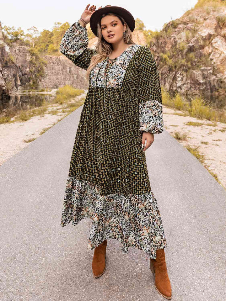 Plus Size Lace-Up Long Sleeve Dress | 1mrk.com