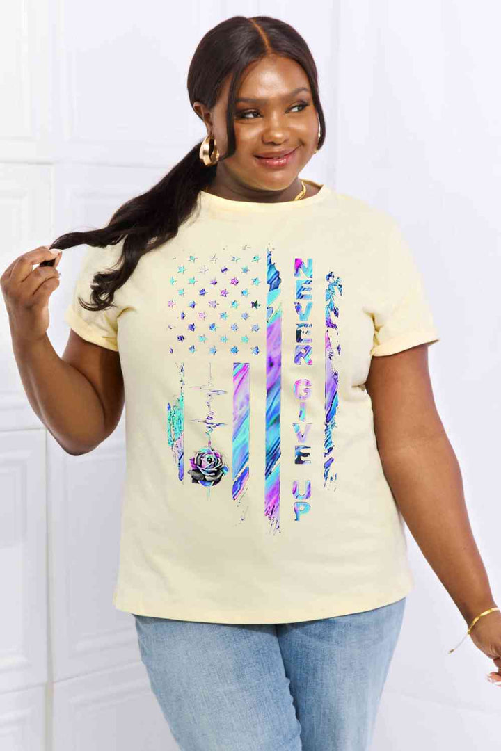 Simply Love Simply Love Full Size NEVER GIVE UP Graphic Cotton Tee | 1mrk.com