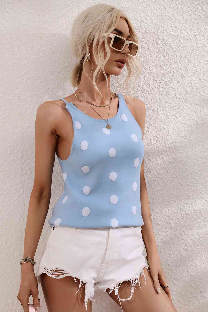 Polka Dot Round Neck Knit Tank | 1mrk.com