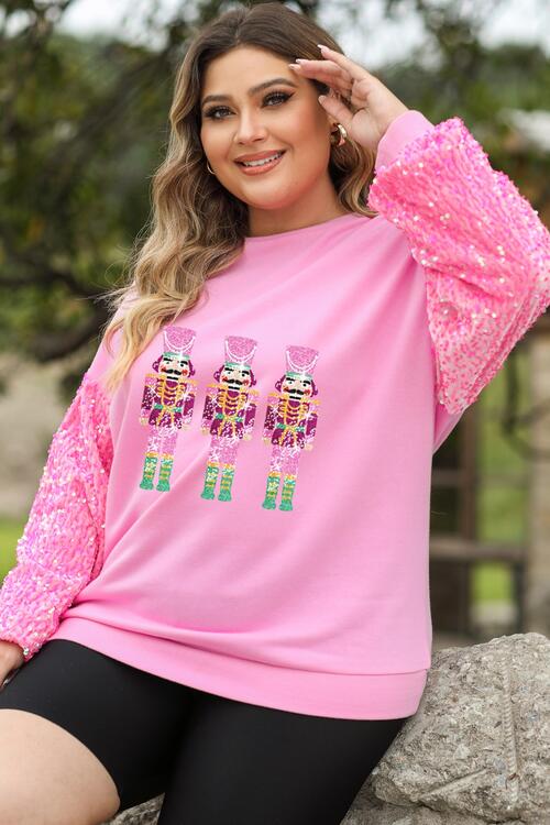 Plus Size Sequin Nutcracker Long Sleeve Sweatshirt |1mrk.com