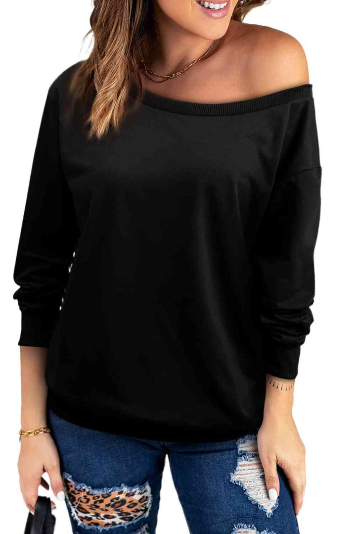 Boat Neck Long Sleeve Sweatshirt |1mrk.com