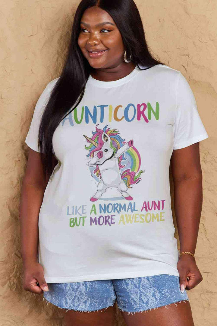 Simply Love Full Size AUNTICORN LIKE A NORMAL AUNT BUT MORE AWESOME Graphic Cotton Tee | 1mrk.com