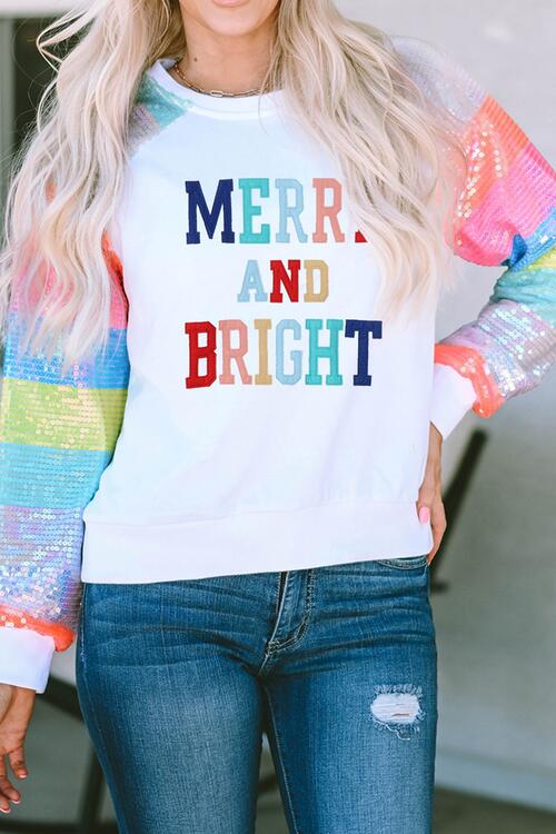 MERRY AND BRIGHT Sequin Long Sleeve Sweatshirt |1mrk.com