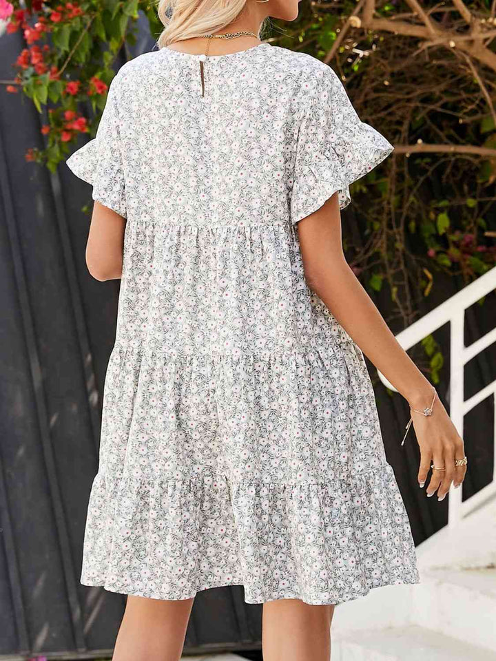 Short Flounce Sleeve Tiered Dress | 1mrk.com