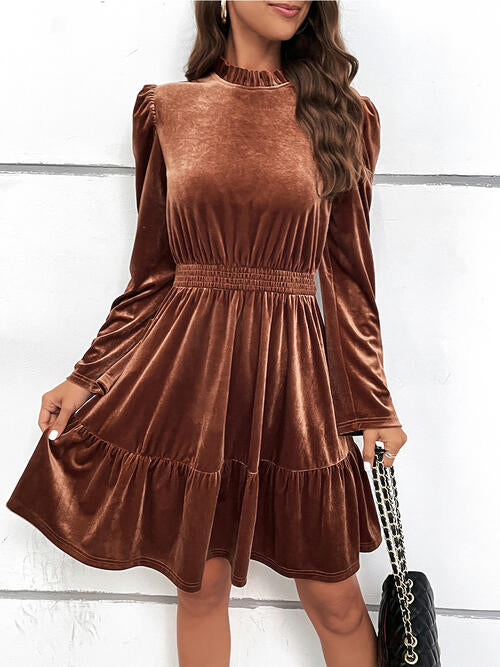 Smocked Long Sleeve Ruffle Hem Dress | 1mrk.com