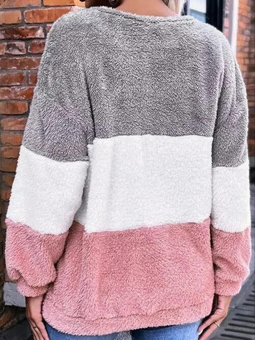 Color Block Round Neck Long Sleeve Sweatshirt |1mrk.com