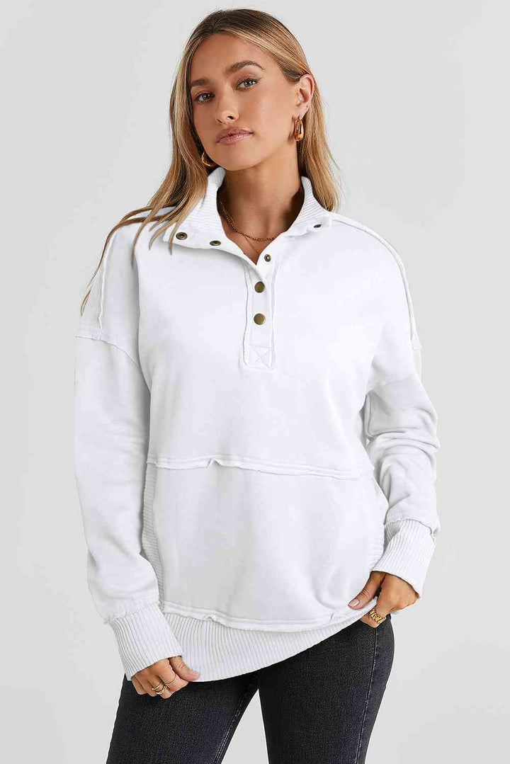 Half Snap Drop Shoulder Long Sleeve Sweatshirt |1mrk.com