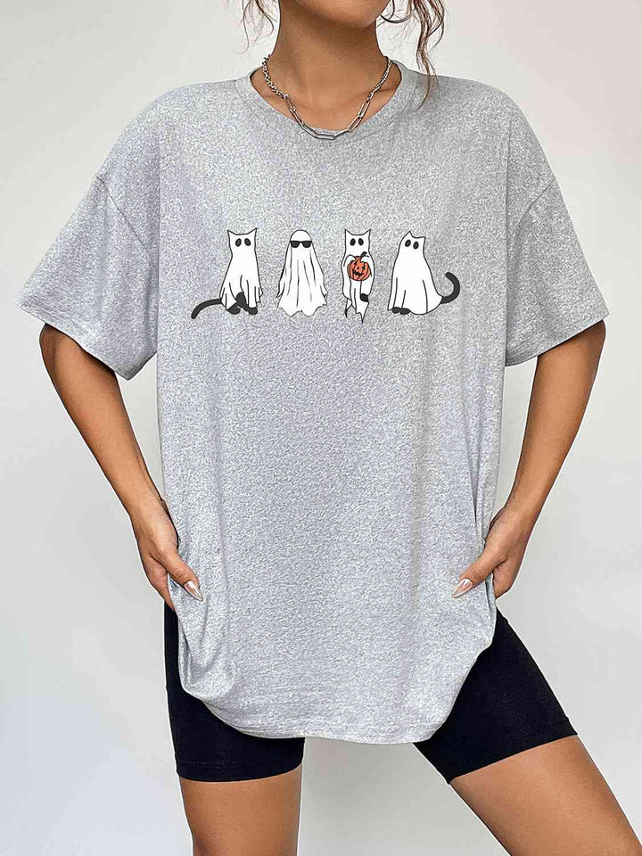 Round Neck Short Sleeve Ghost Graphic T-Shirt | 1mrk.com