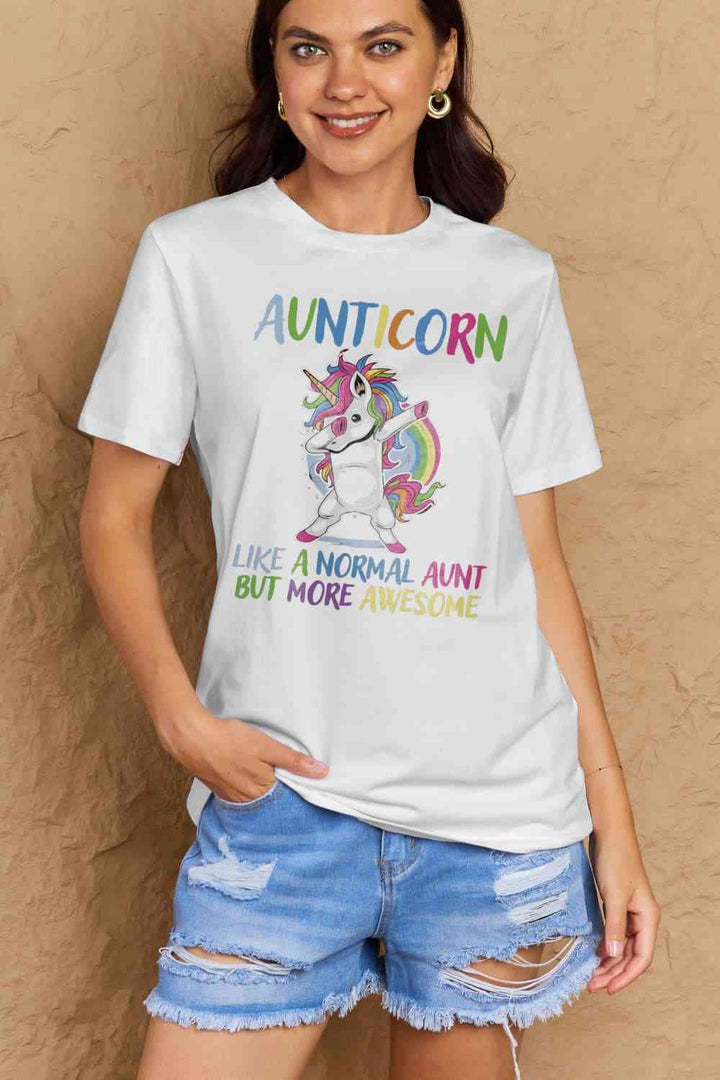 Simply Love Full Size AUNTICORN LIKE A NORMAL AUNT BUT MORE AWESOME Graphic Cotton Tee | 1mrk.com