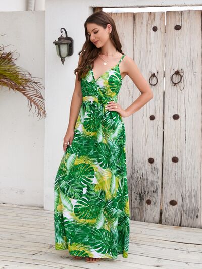 Printed Surplice Spaghetti Strap Dress |1mrk.com