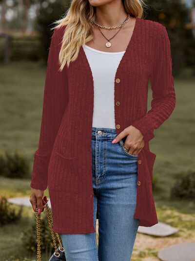 Ribbed Button Up Long Sleeve Cardigan |1mrk.com