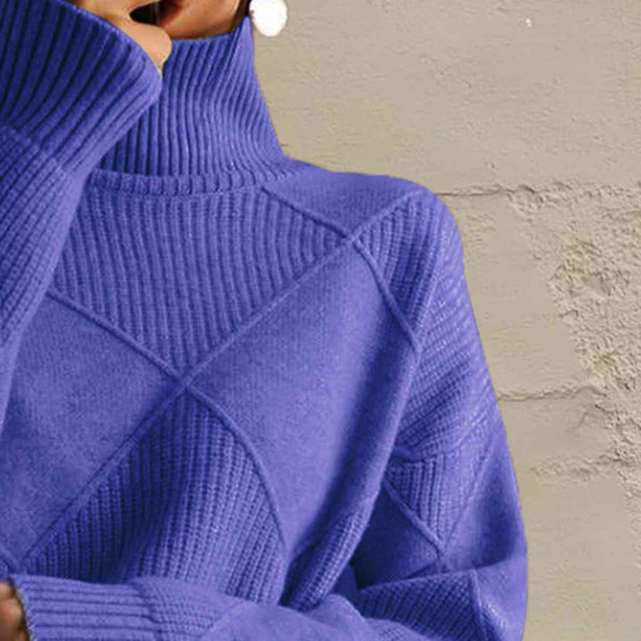 Geometric Turtleneck Long Sleeve Sweater |1mrk.com