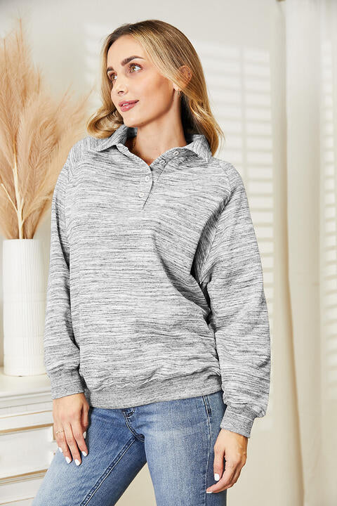 Ninexis Full Size Quarter-Button Collared Sweatshirt |1mrk.com