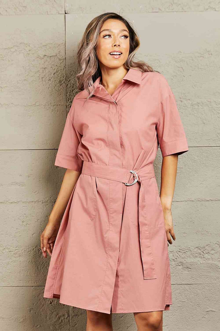 Petal Dew Half Sleeve Collared Dress with Pockets | 1mrk.com