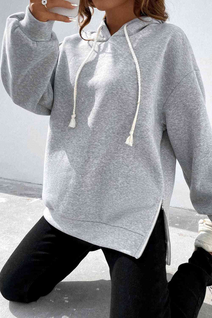 Side Zipper Dropped Shoulder Hoodie | 1mrk.com