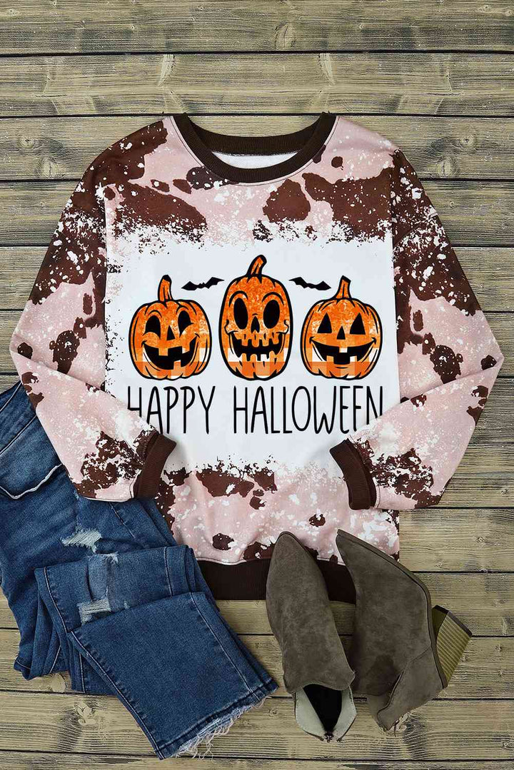 Round Neck Long Sleeve HAPPY HALLOWEEN Graphic Sweatshirt |1mrk.com