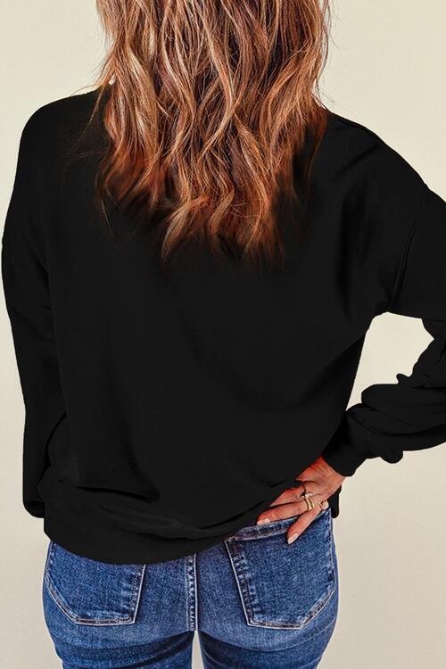 Sequin Round Neck Dropped Shoulder Sweatshirt |1mrk.com