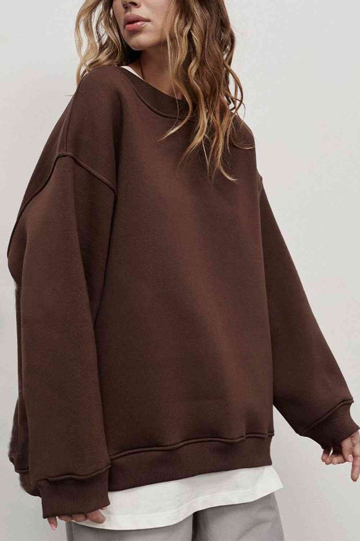 Oversize Round Neck Dropped Shoulder Sweatshirt |1mrk.com