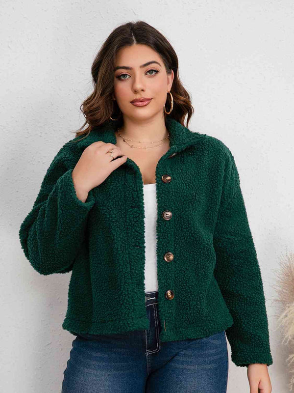 Plus Size Collared Neck Button Down Jacket |1mrk.com