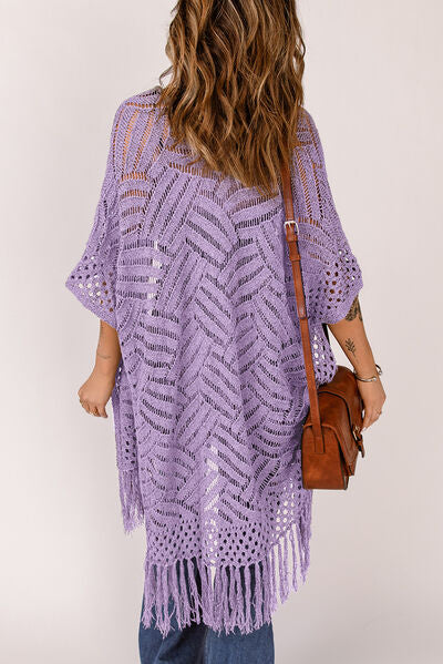 Openwork Open Front Cardigan with Fringes | Trendsi