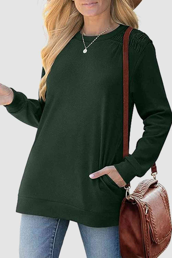 Ruched Round Neck Sweatshirt | 1mrk.com