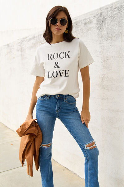 Simply Love Full Size ROCK ＆ LOVE Short Sleeve T-Shirt | Trendsi