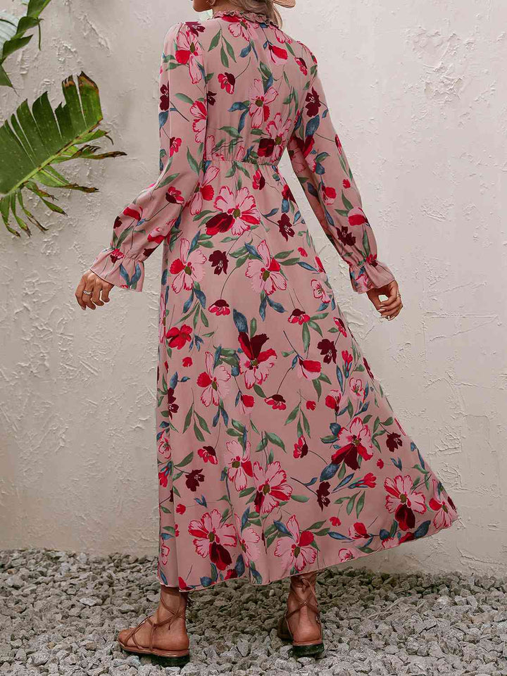 Floral Frill Trim V-Neck Maxi Dress | 1mrk.com