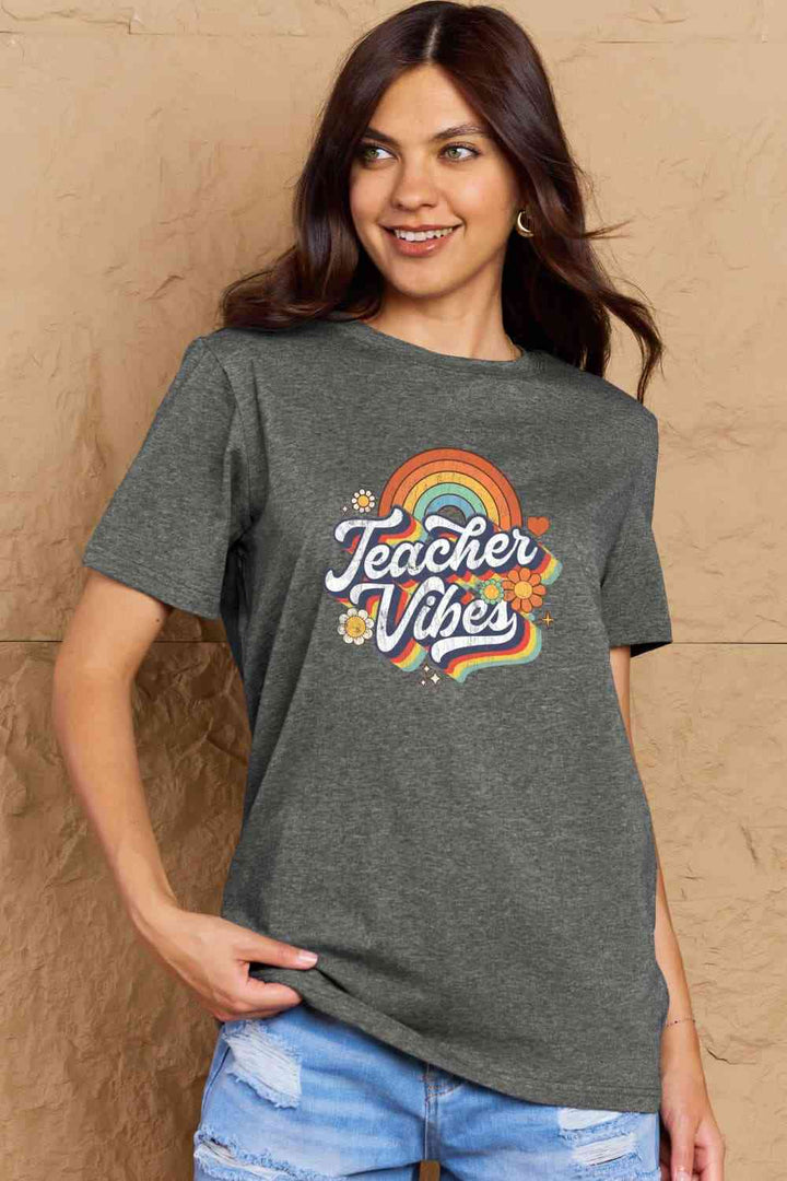 Simply Love Full Size TEACHER VIBES Graphic Cotton T-Shirt | 1mrk.com