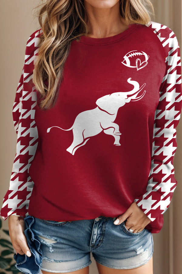 Houndstooth Elephant Graphic Round Neck T-Shirt | Trendsi