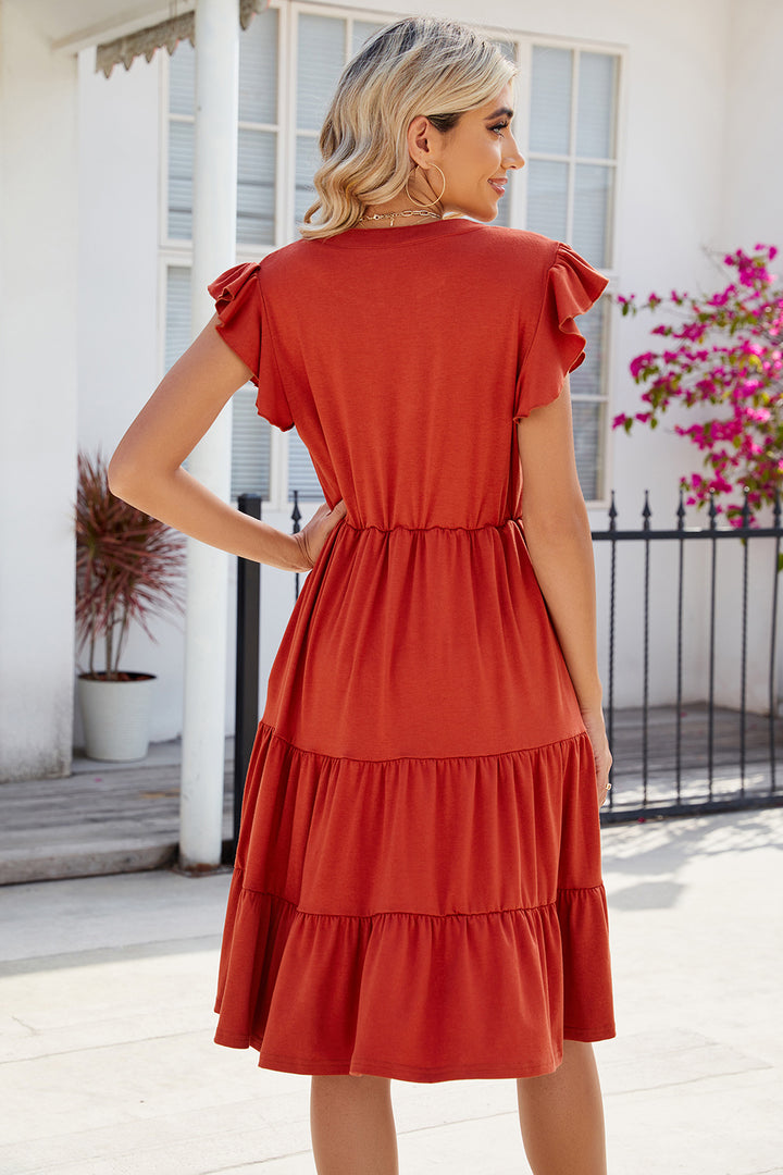 Ruched Notched Cap Sleeve Dress | Trendsi