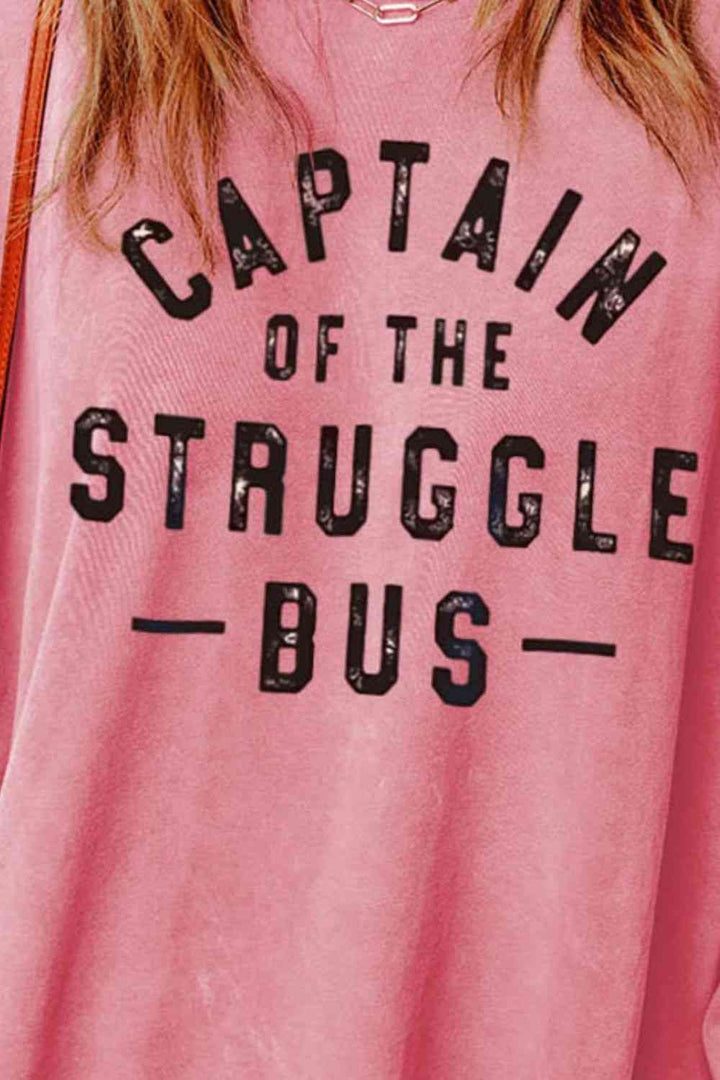 Slogan Graphic Dropped Shoulder Slit Sweatshirt |1mrk.com