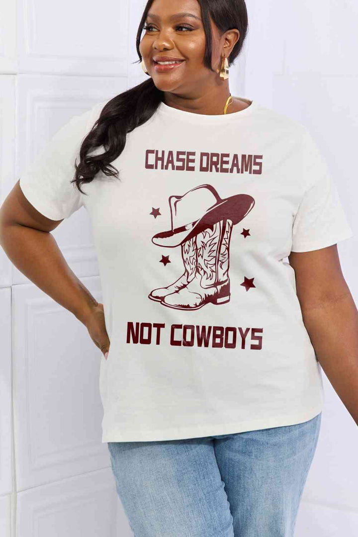 Simply Love Simply Love Full Size CHASE DREAMS NOT COWBOYS Graphic Cotton Tee | 1mrk.com