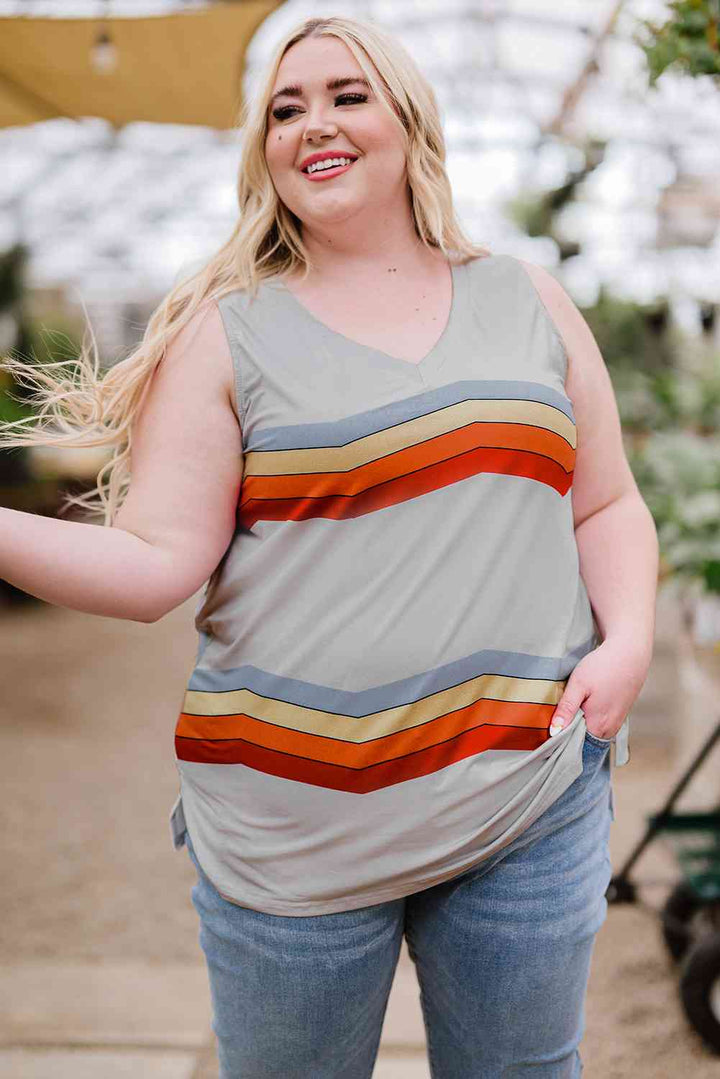 Plus Size Printed V-Neck Tank | 1mrk.com