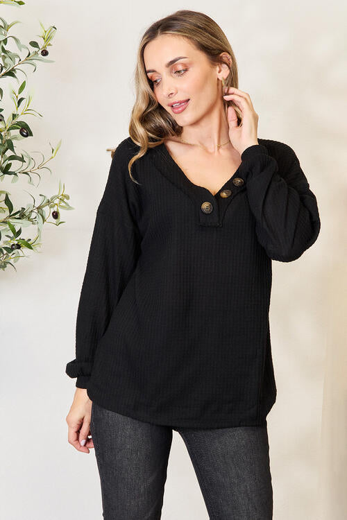 Zenana Buttoned Long Sleeve Blouse |1mrk.com