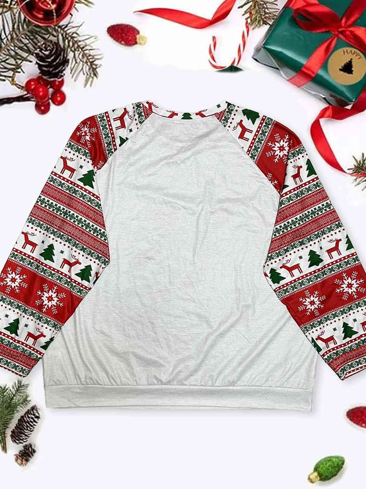 Plus Size Reindeer Graphic Long Sleeve T-Shirt | 1mrk.com