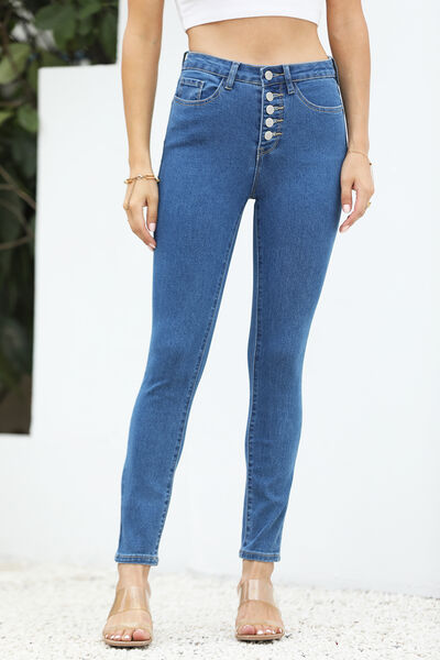 High Waist Button Fly Pocketed Jeans | 1mrk.com