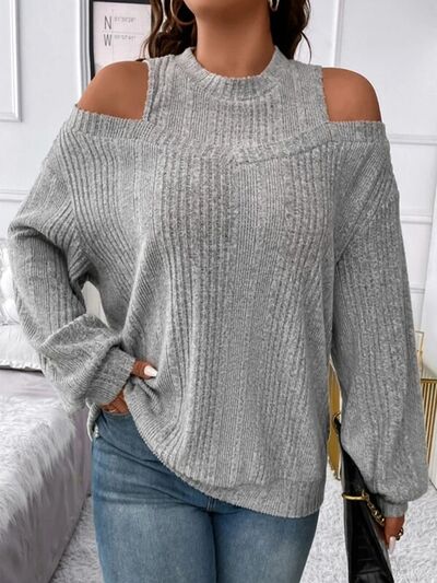 Round Neck Cold Shoulder Sweater | Trendsi