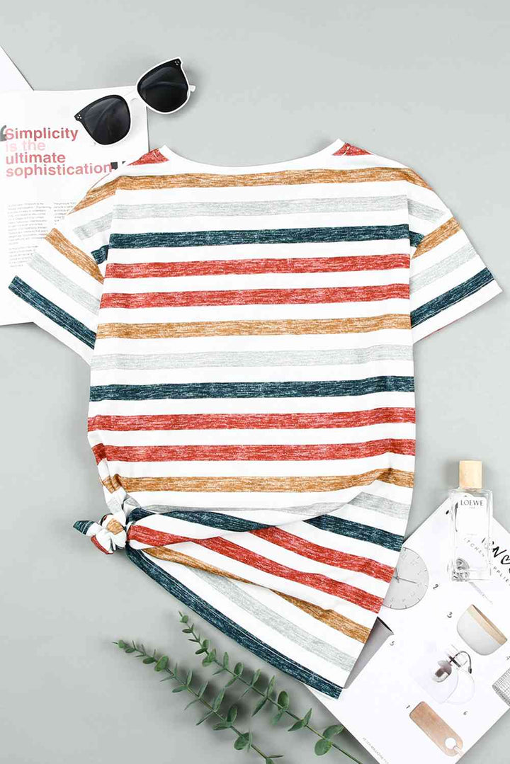 Striped V-Neck Short Sleeve Tee | 1mrk.com