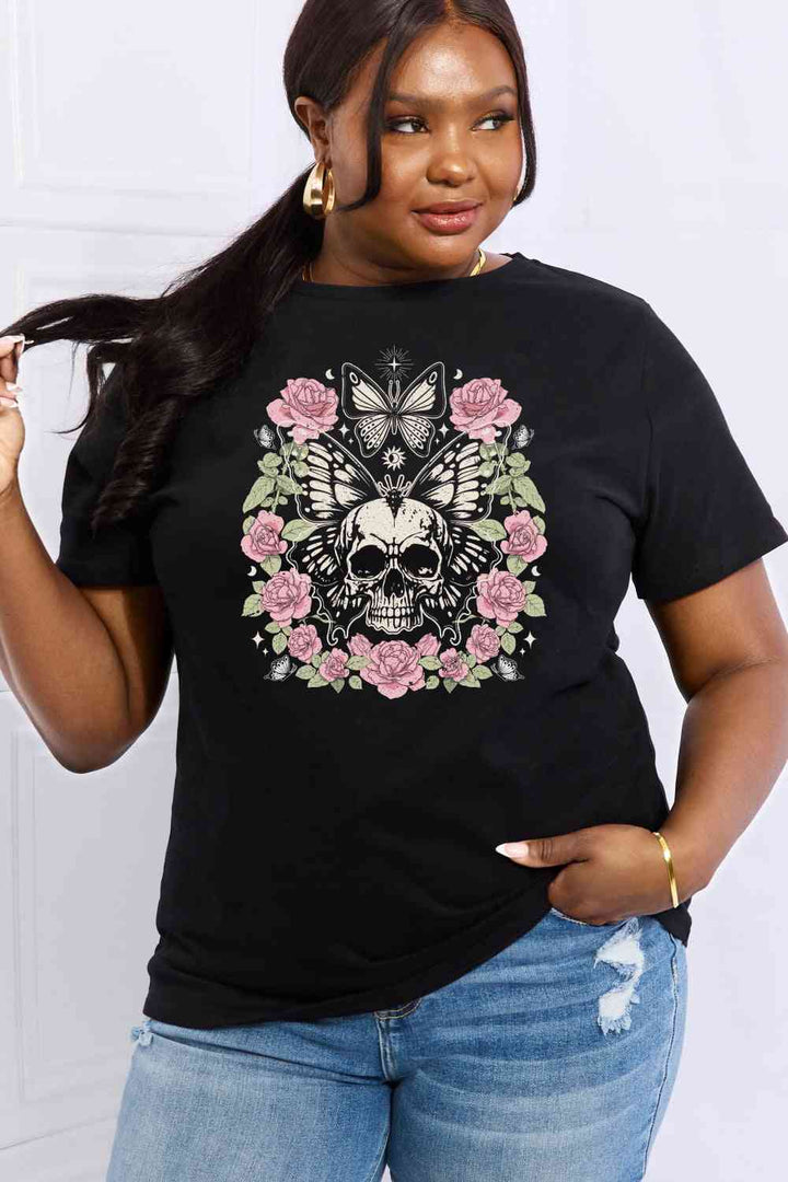 Simply Love Simply Love Full Size Skull & Butterfly Graphic Cotton Tee | 1mrk.com