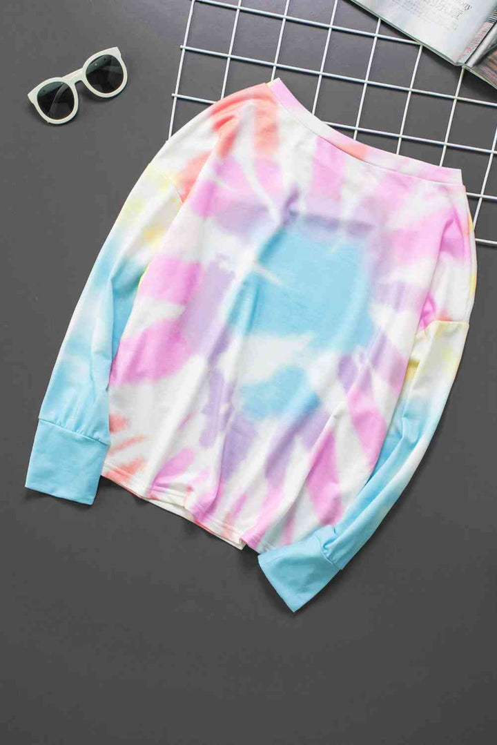 Tie-Dye Boat Neck Batwing Sleeve Tee |1mrk.com