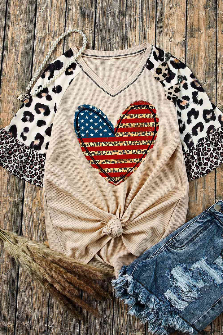 Star and Stripe Heart Graphic Leopard Top | 1mrk.com