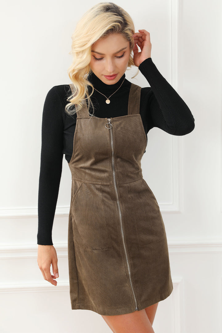 Pocketed Zip Up Wide Strap Mini Dress | Trendsi